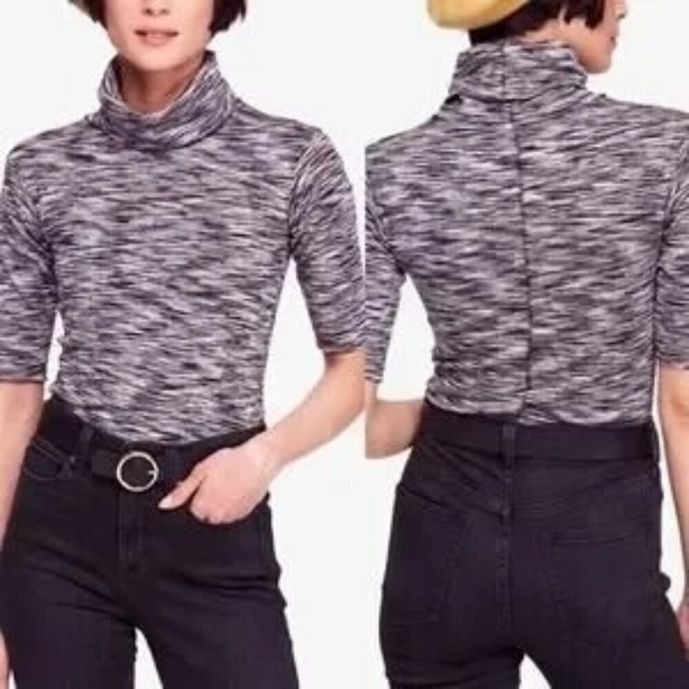 Free People Space Dyed Sunshine Blue Marled Turtleneck Blouse